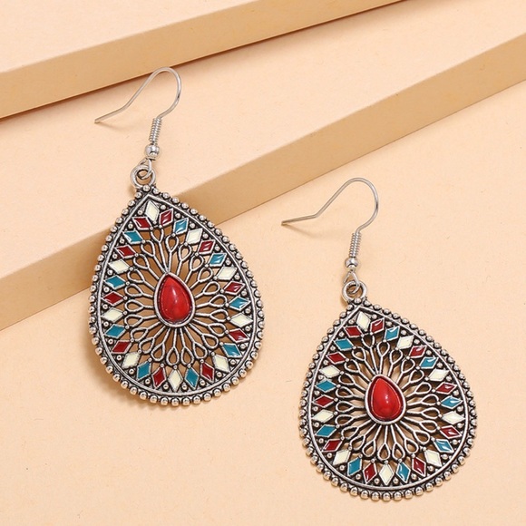 Any 2/$20! Silver/Red Boho Dangle Earrings - Picture 3 of 9